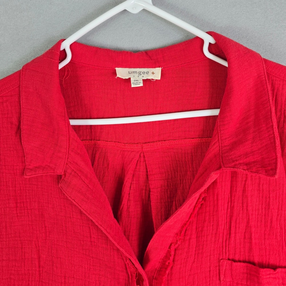 Umgee Tunic Shirt Dress Women 2XL Red Gauze Frayed Hem Button Front Western Club - Picture 6 of 8
